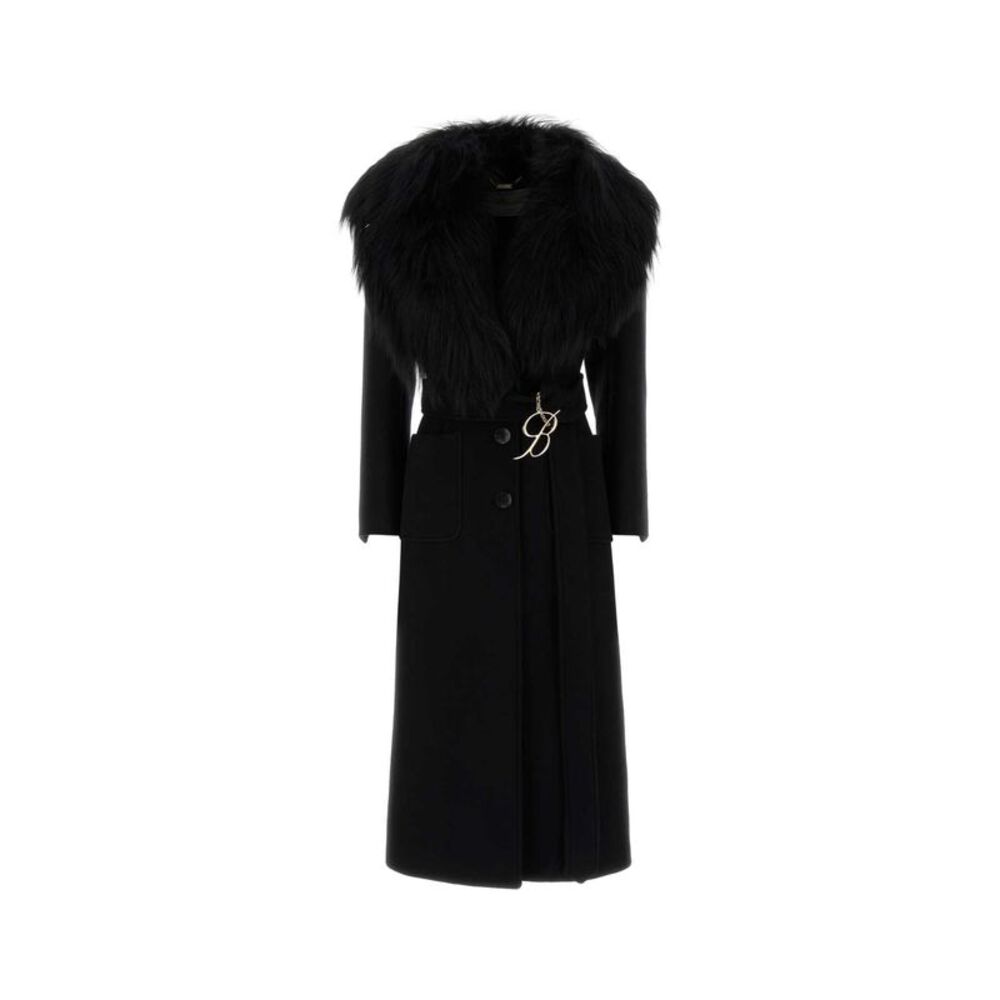 Blumarine Women Black Wool Blend Coat